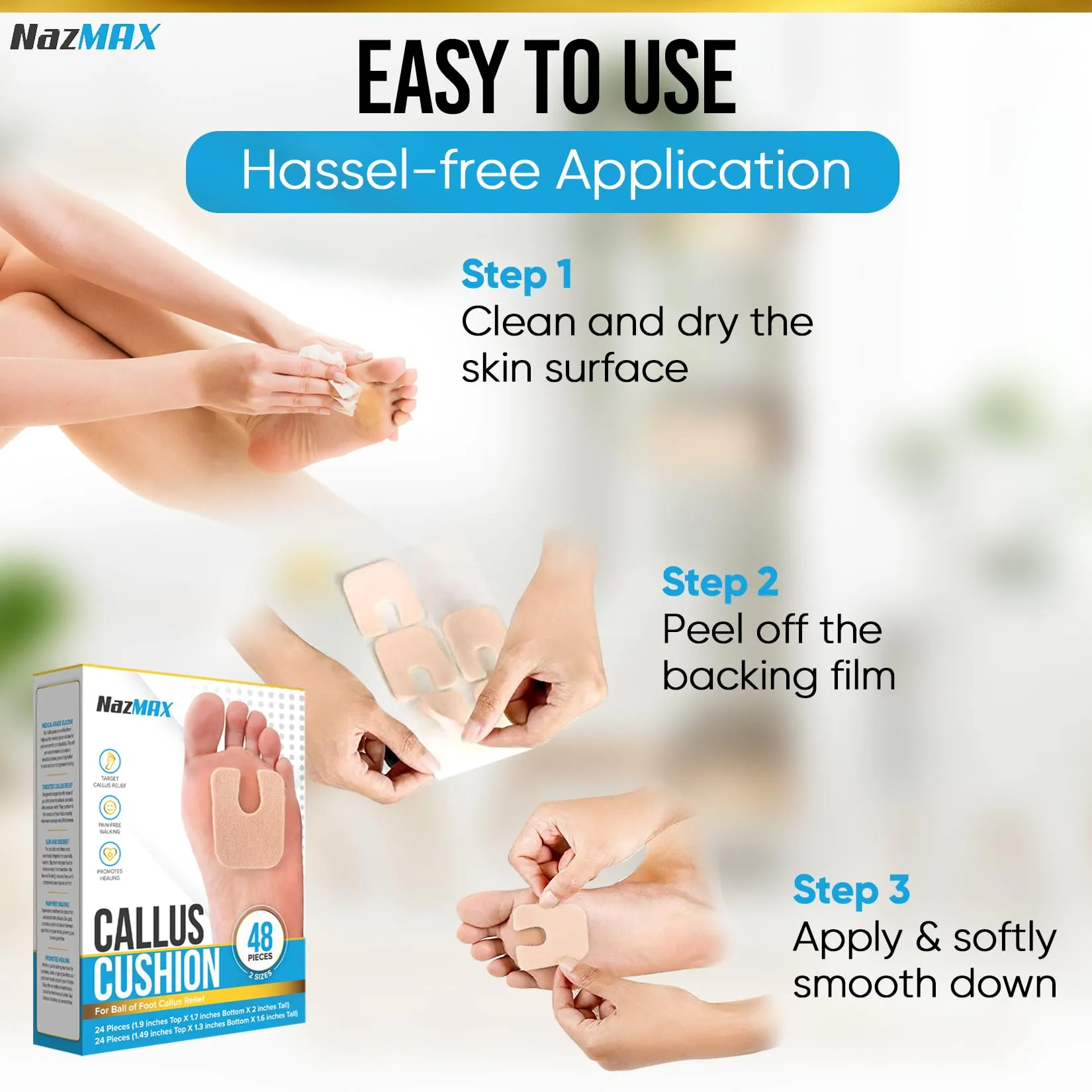 48-PACK U Shaped Felt Callus Pads Metatarsal Pads Forefoot Foot Pads Pain Relief Foot Cushion Keep Calluses from Rubbing on Shoes Adhesive Pads for Men and Women