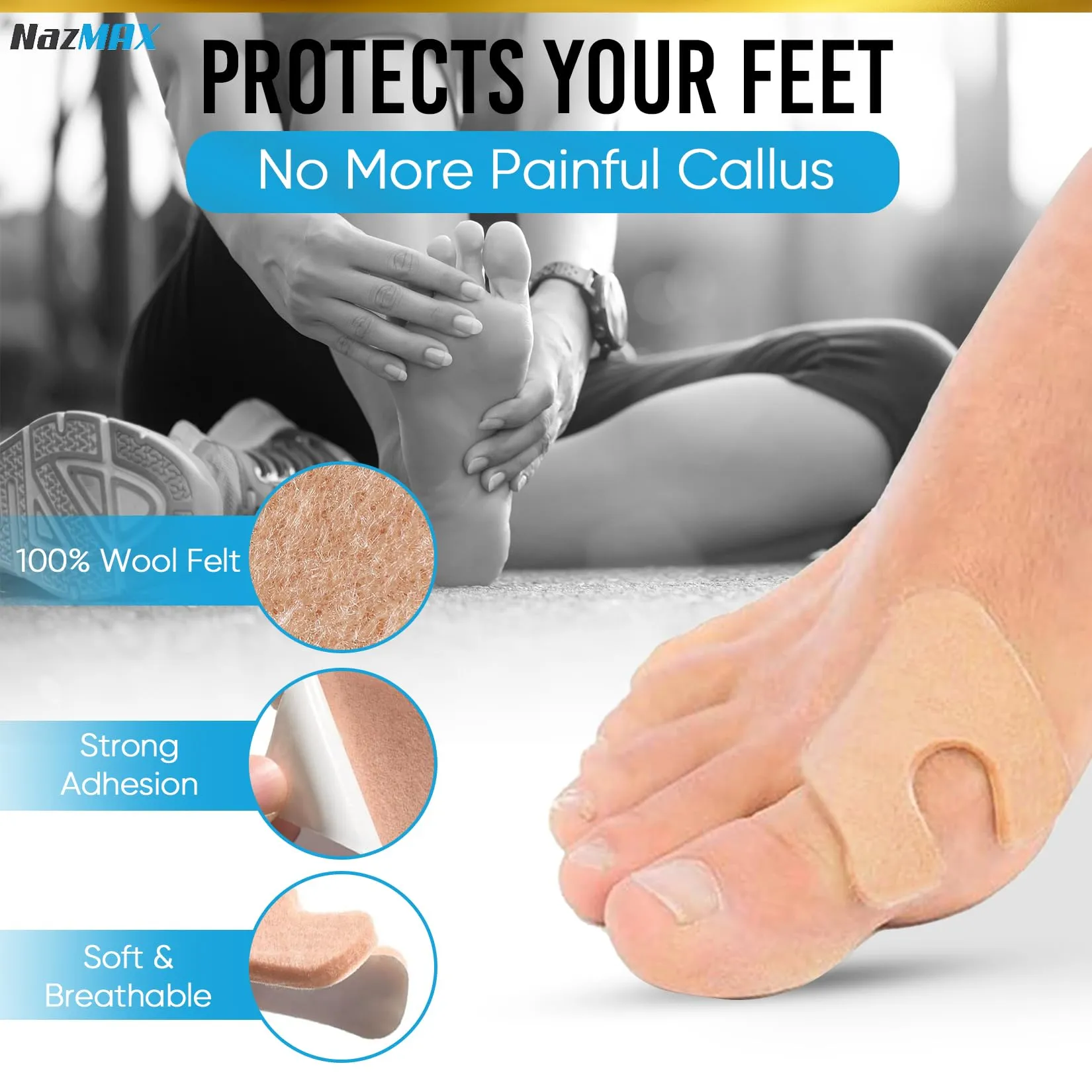48-PACK U Shaped Felt Callus Pads Metatarsal Pads Forefoot Foot Pads Pain Relief Foot Cushion Keep Calluses from Rubbing on Shoes Adhesive Pads for Men and Women