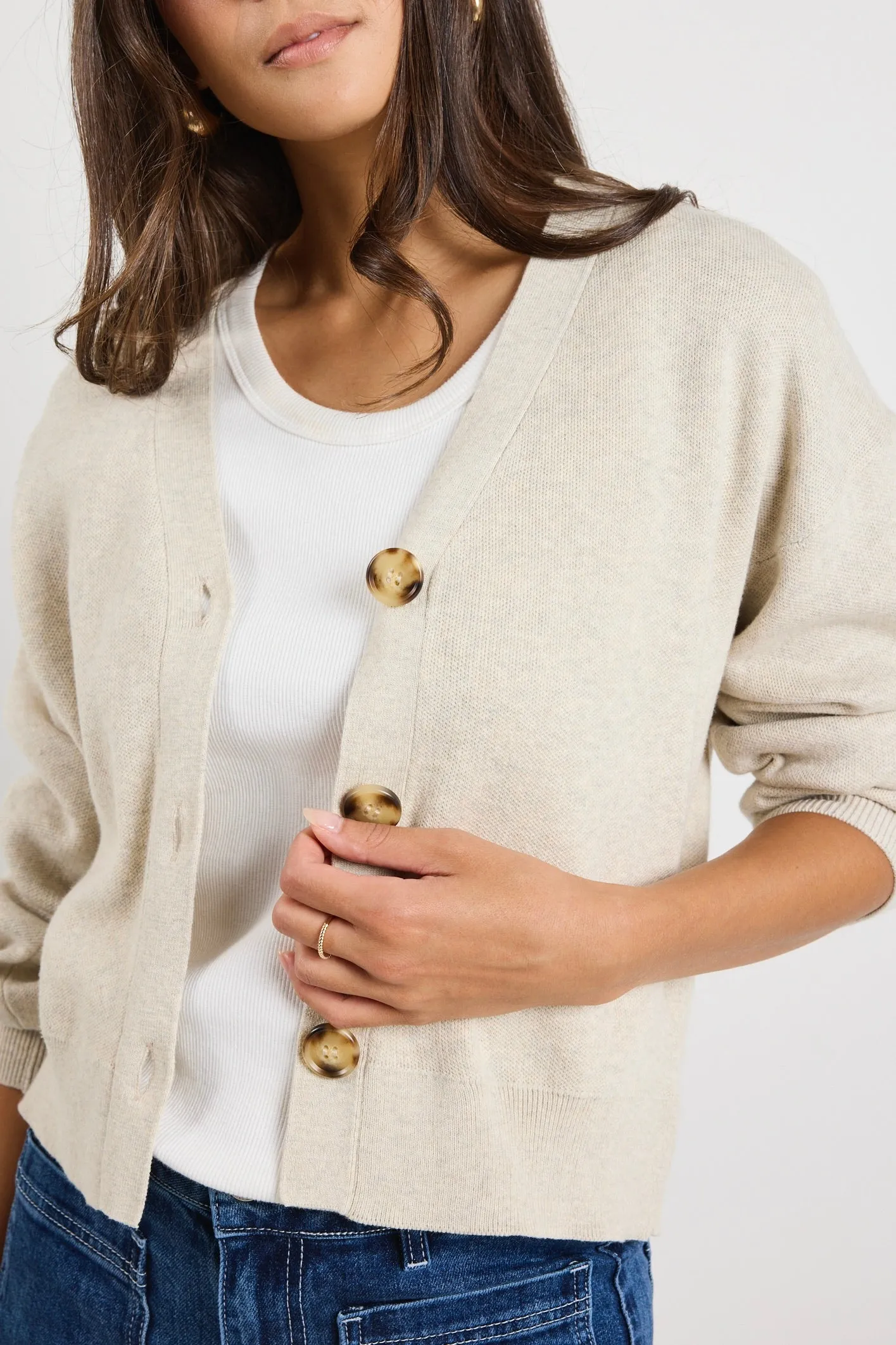 Agatha Oat Marle Fine Knit Cardigan