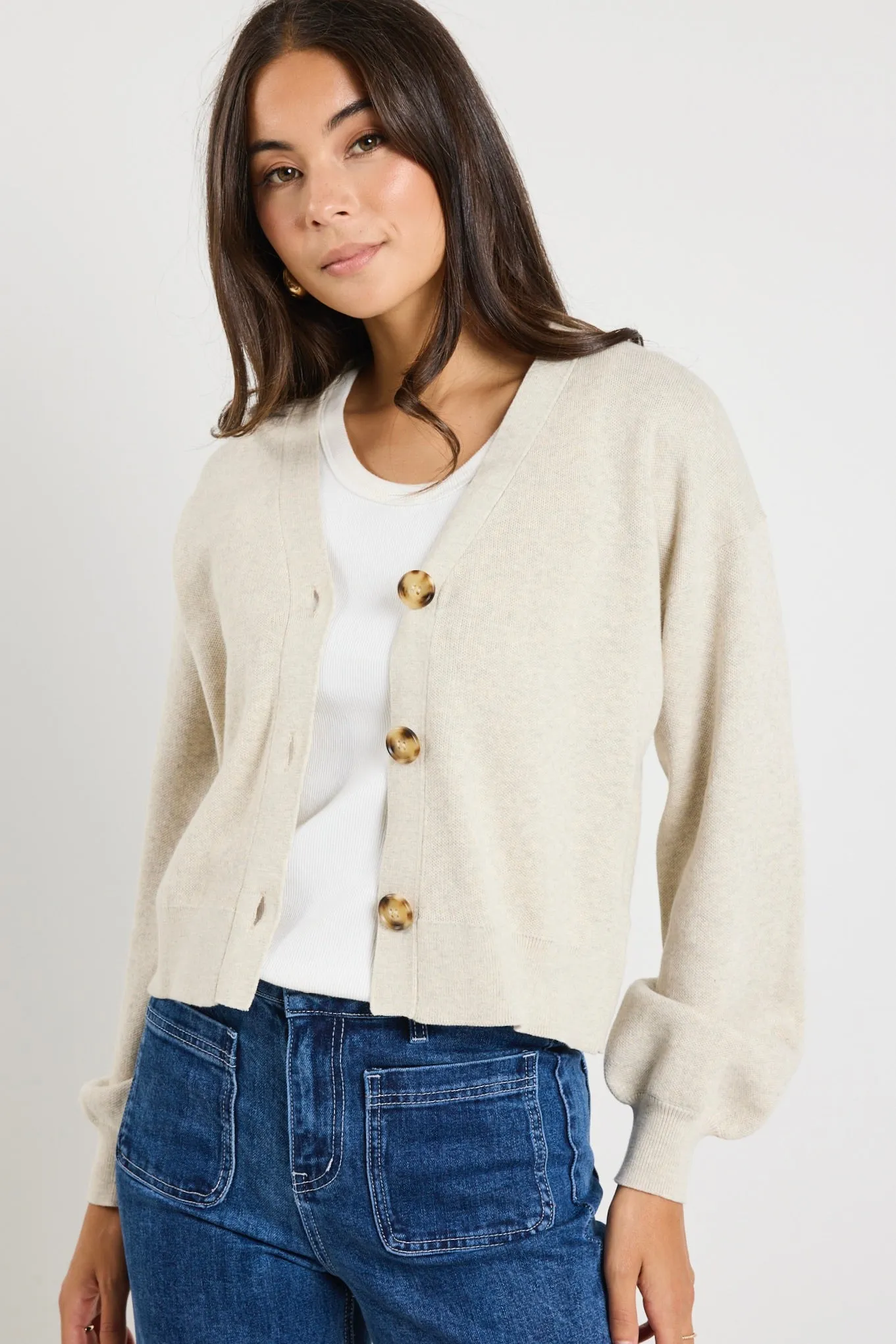 Agatha Oat Marle Fine Knit Cardigan