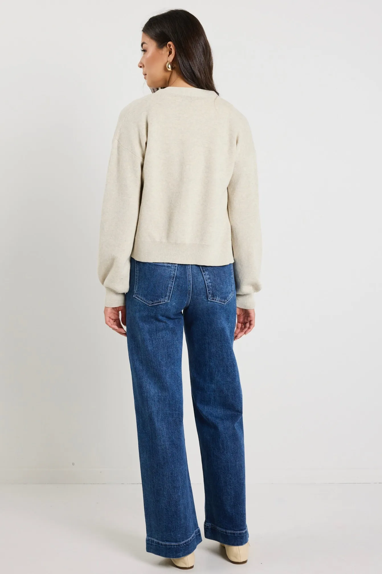 Agatha Oat Marle Fine Knit Cardigan