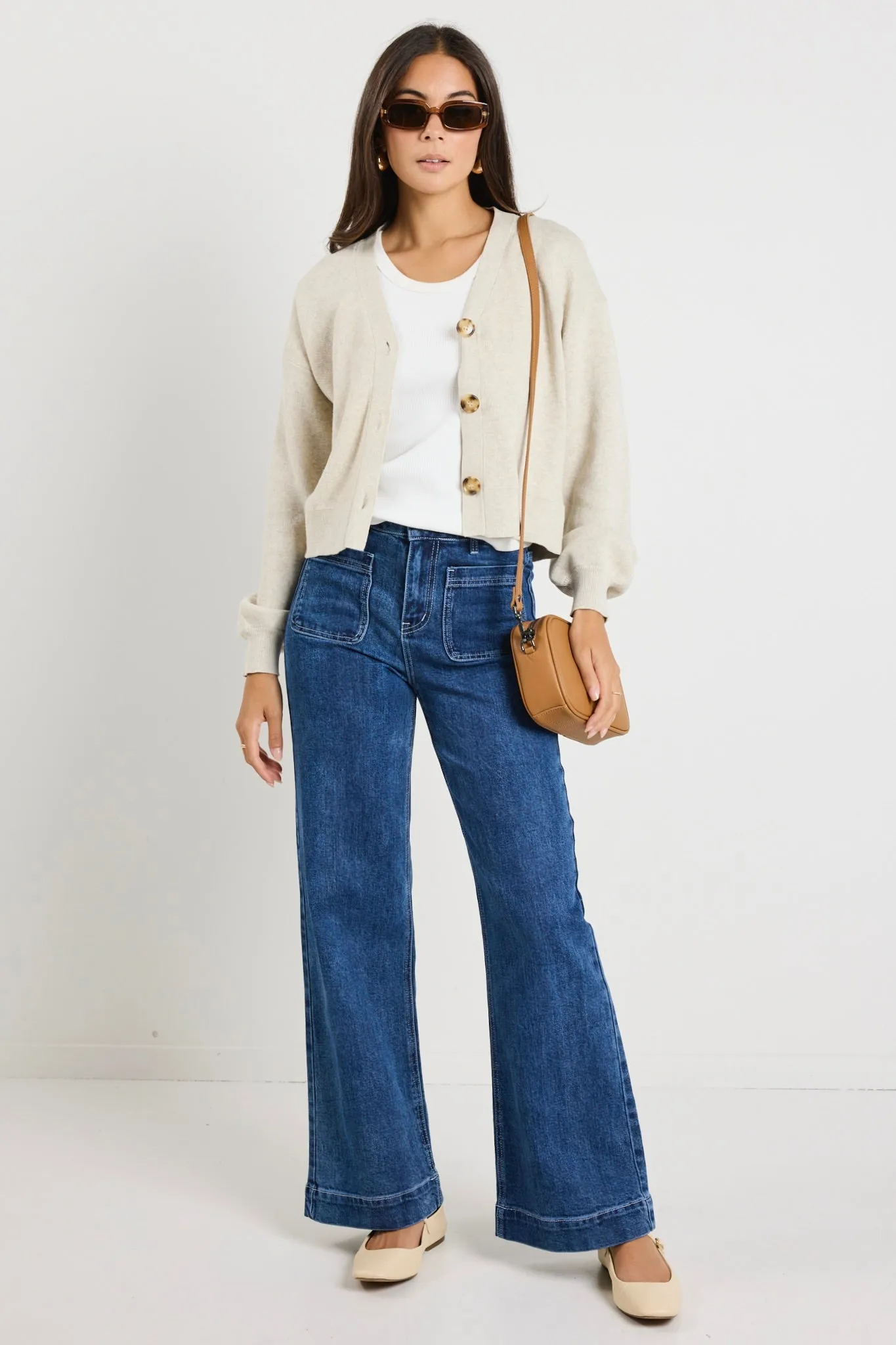 Agatha Oat Marle Fine Knit Cardigan