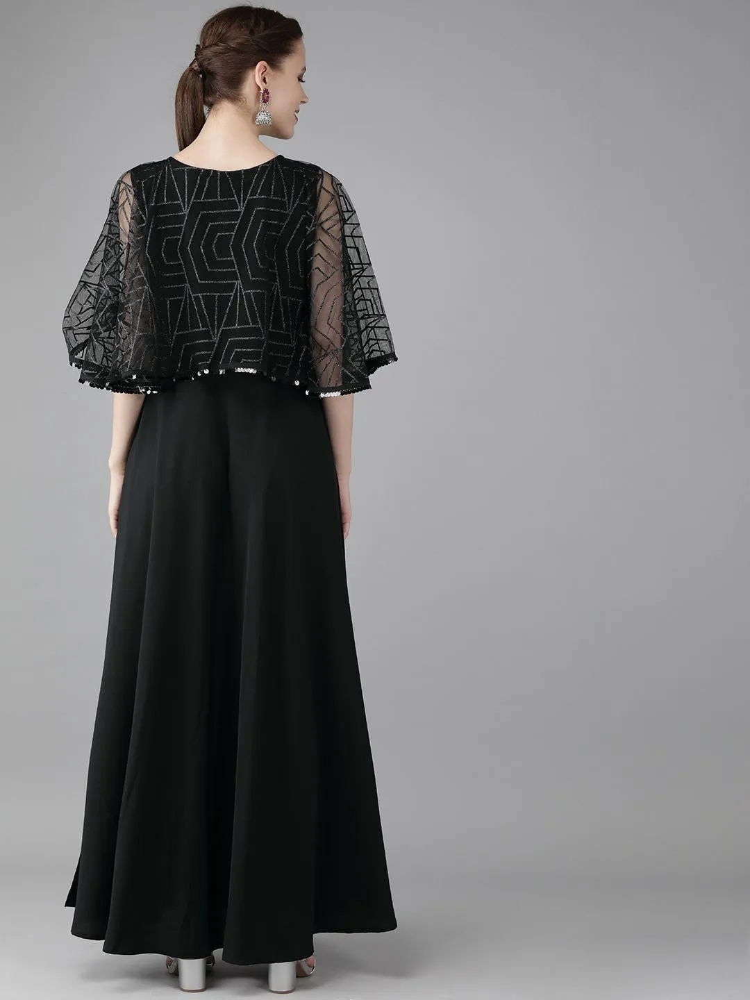 Black Crepe & Net Maxi Dress