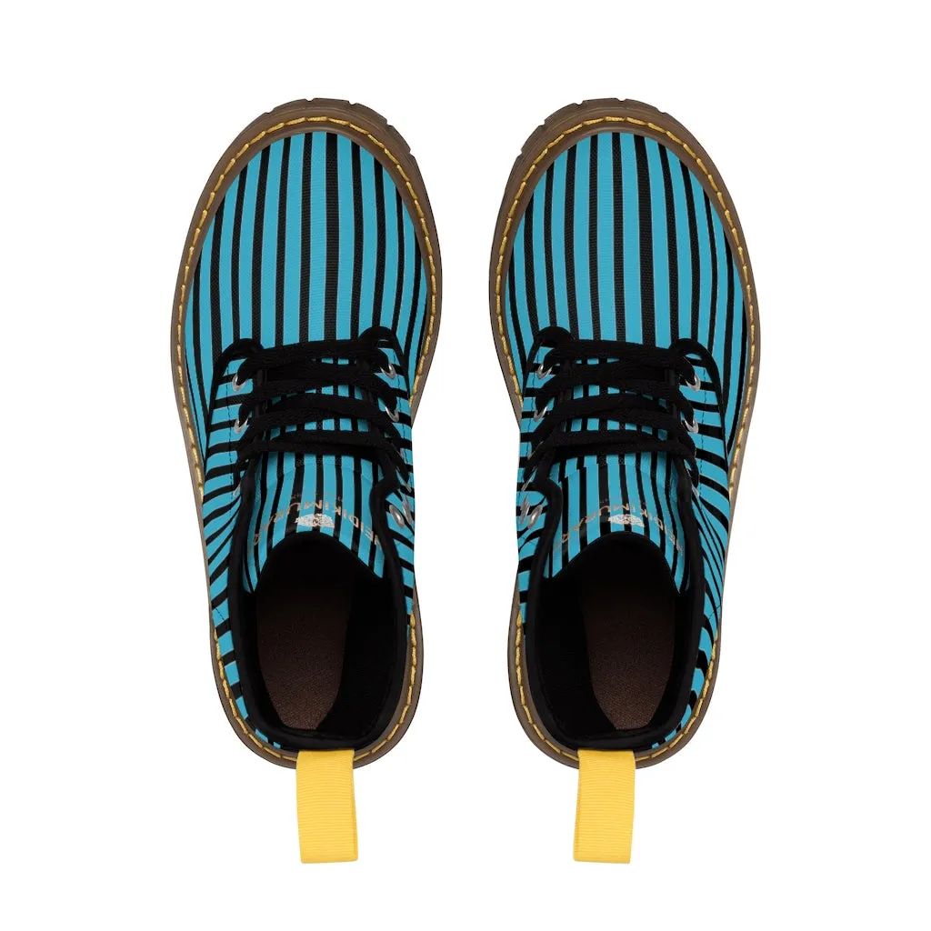Blue Striped Print Men's Boots, Best Hiking Winter Boots Laced Up Designer Shoes For Men