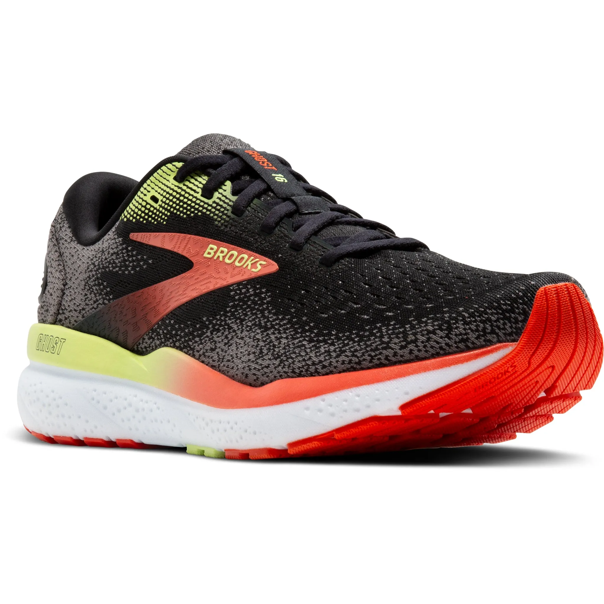 Brooks Ghost 16 Men's Black/Mandarin Red/Green