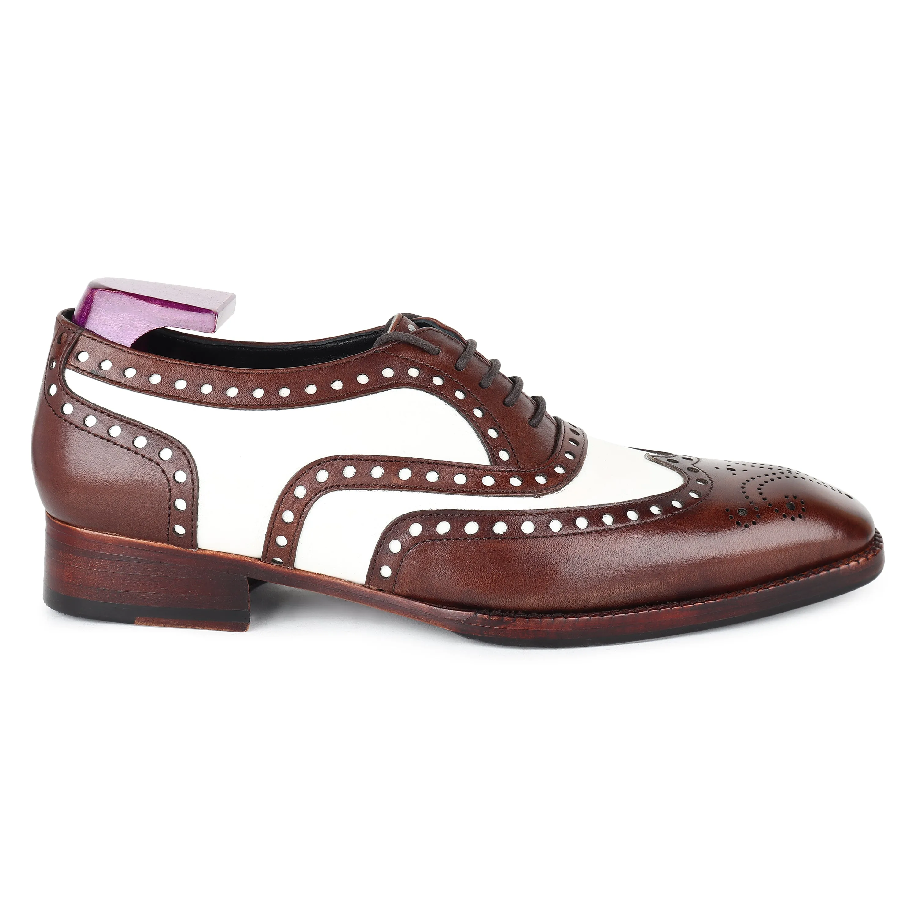 Brown   White Mirror Glossed Spectator Wingtip Oxfords