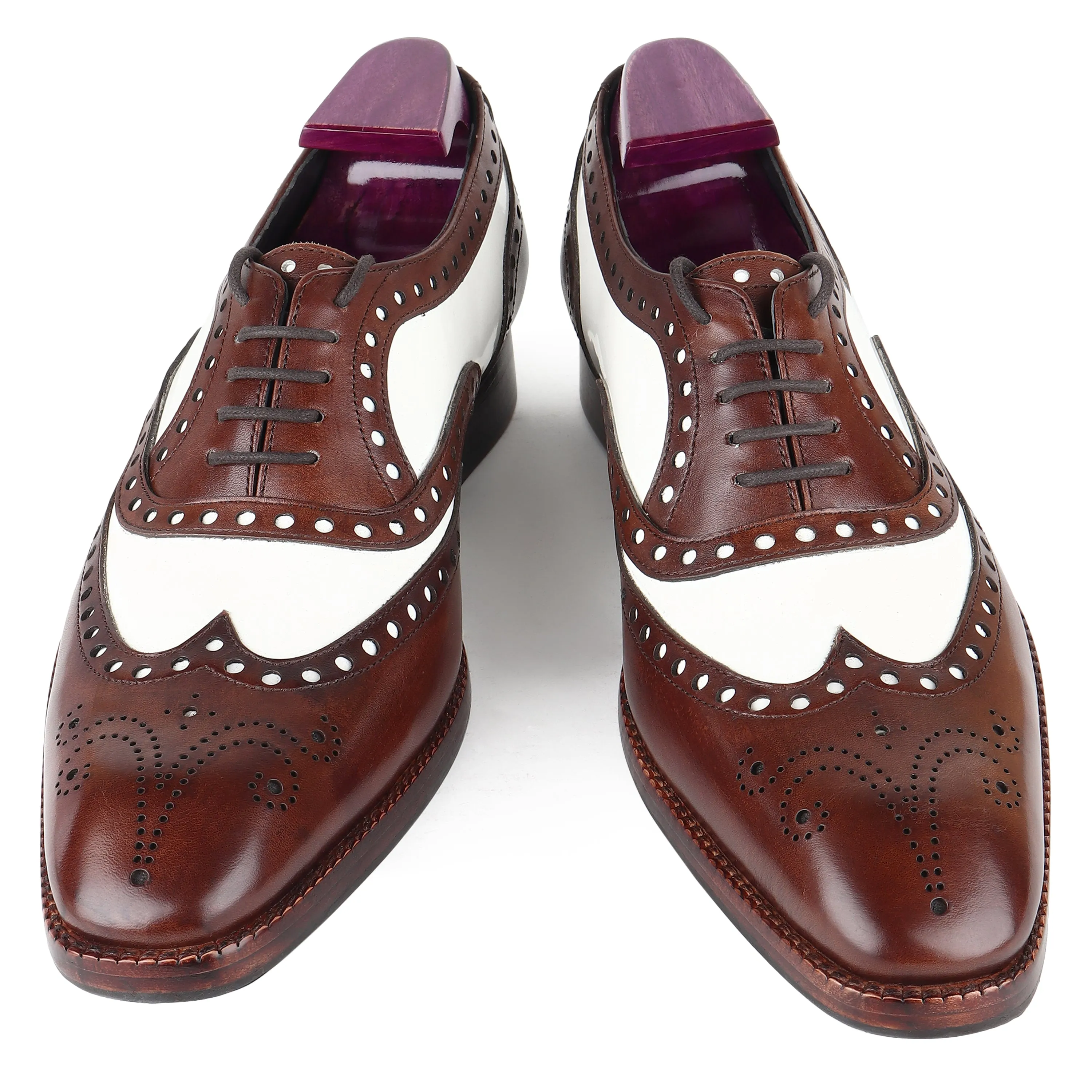 Brown   White Mirror Glossed Spectator Wingtip Oxfords