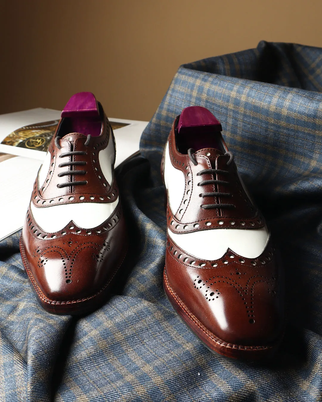 Brown   White Mirror Glossed Spectator Wingtip Oxfords