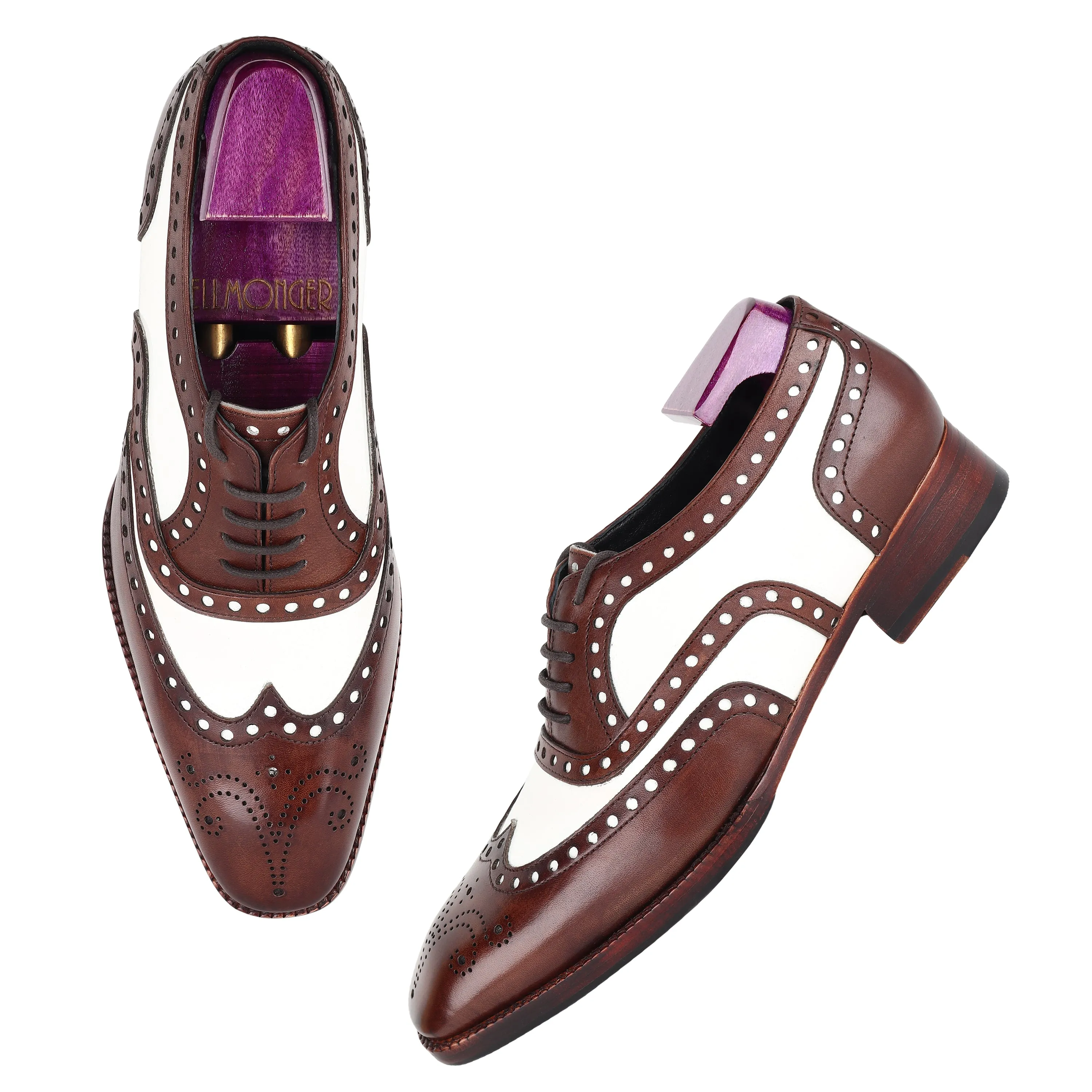 Brown   White Mirror Glossed Spectator Wingtip Oxfords