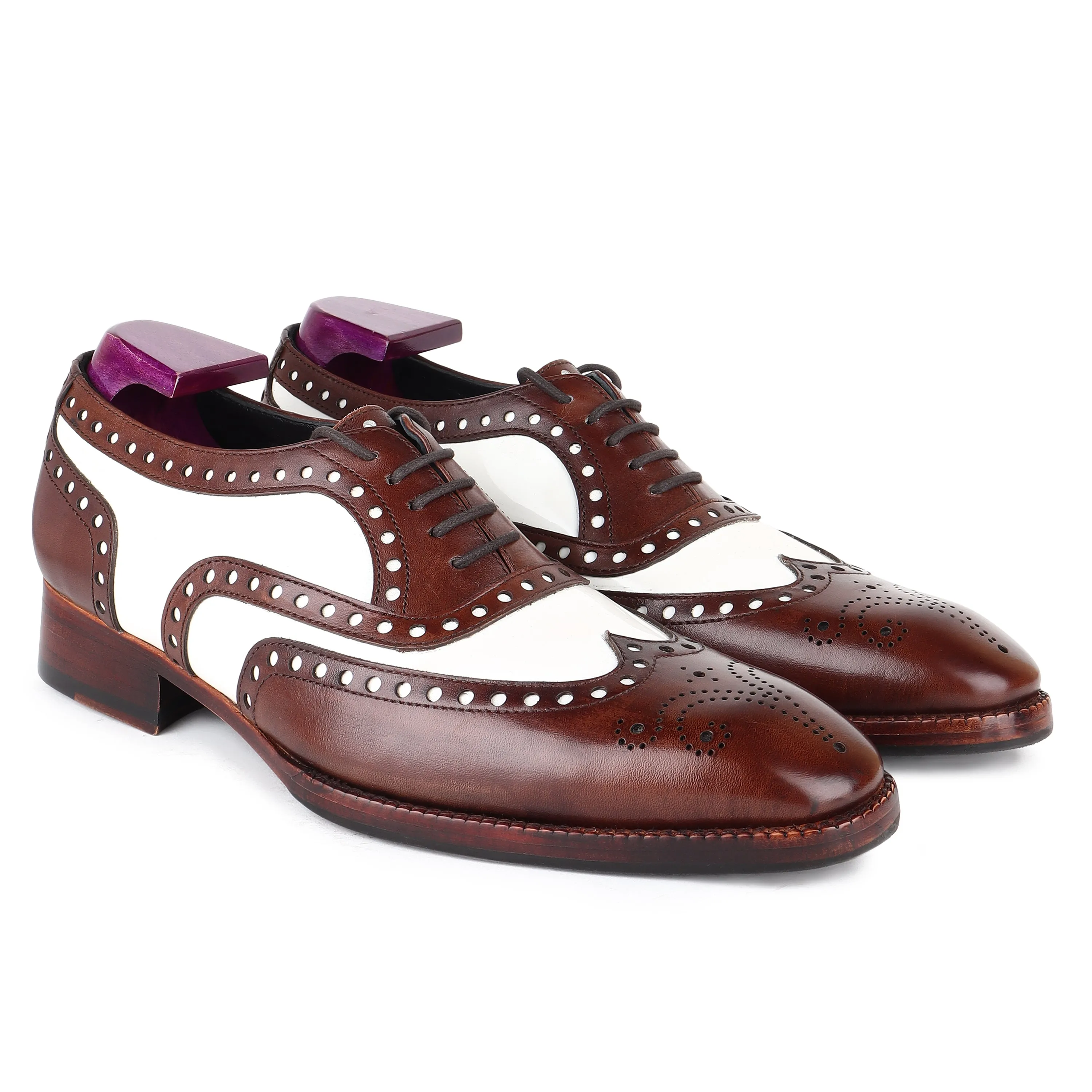 Brown   White Mirror Glossed Spectator Wingtip Oxfords