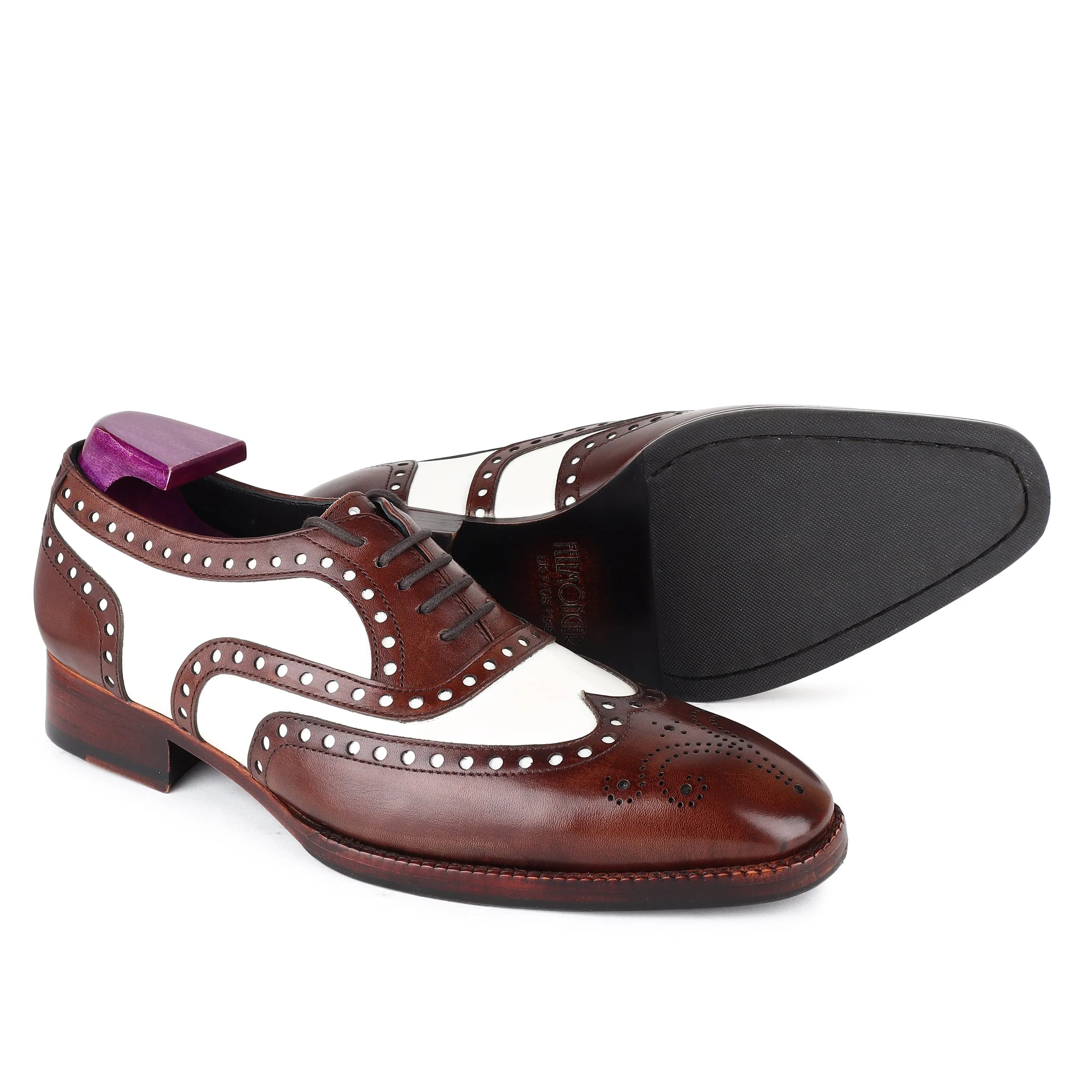 Brown   White Mirror Glossed Spectator Wingtip Oxfords