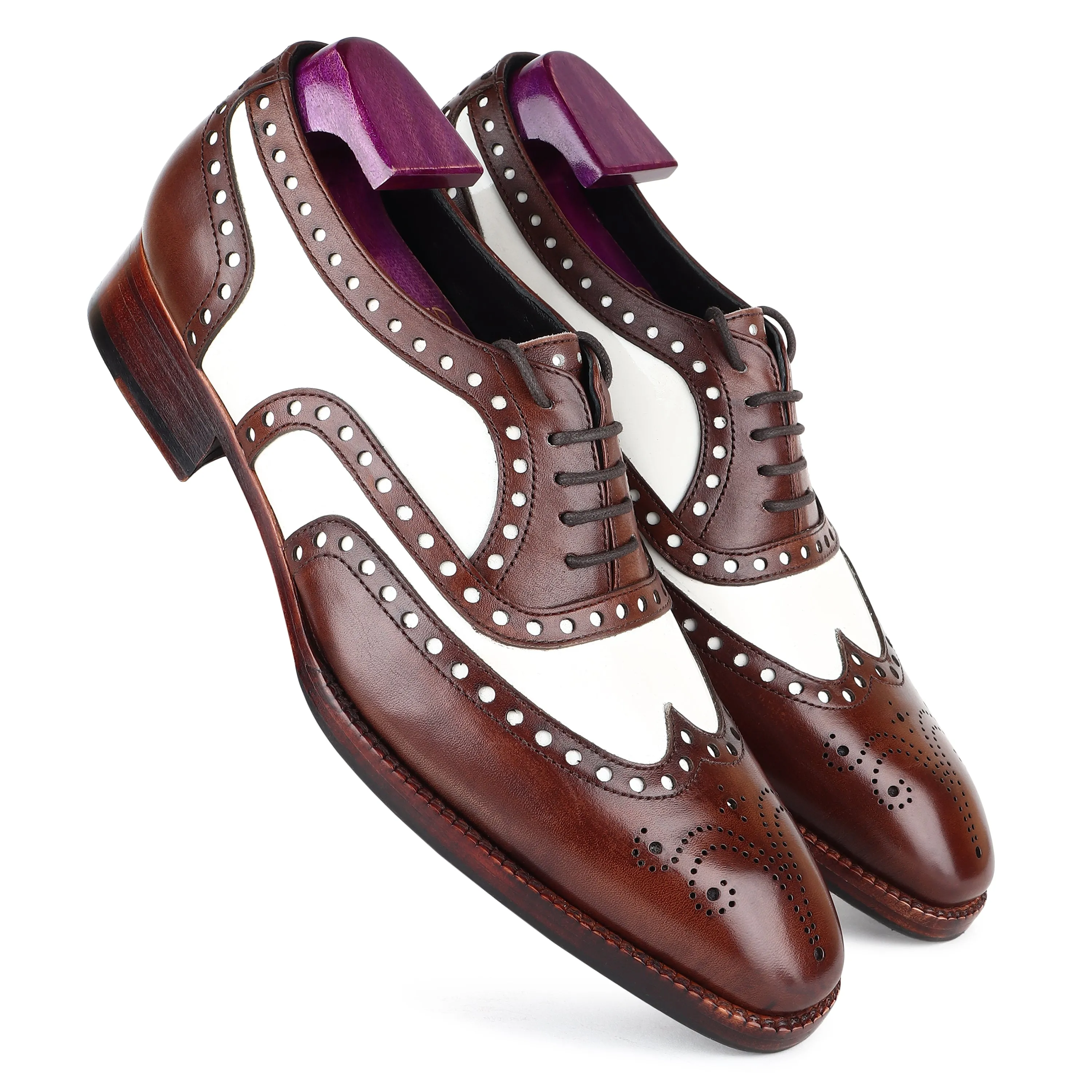 Brown   White Mirror Glossed Spectator Wingtip Oxfords