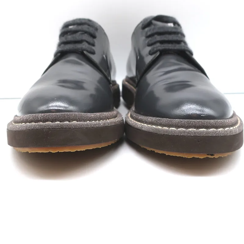 Brunello Cucinelli Glitter-Trim Lace Up Oxfords Gray Patent Leather Size 40.5