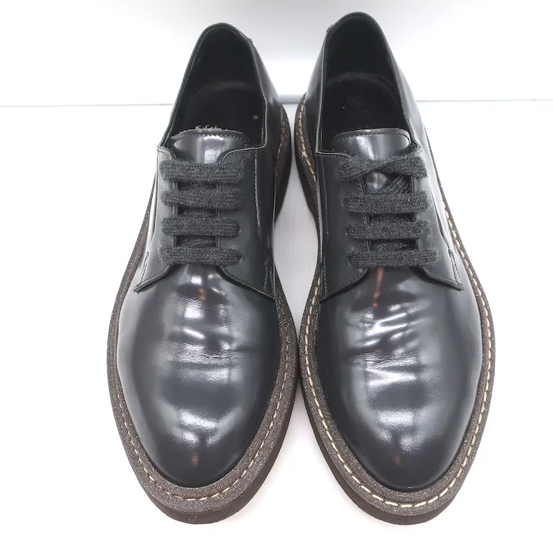 Brunello Cucinelli Glitter-Trim Lace Up Oxfords Gray Patent Leather Size 40.5
