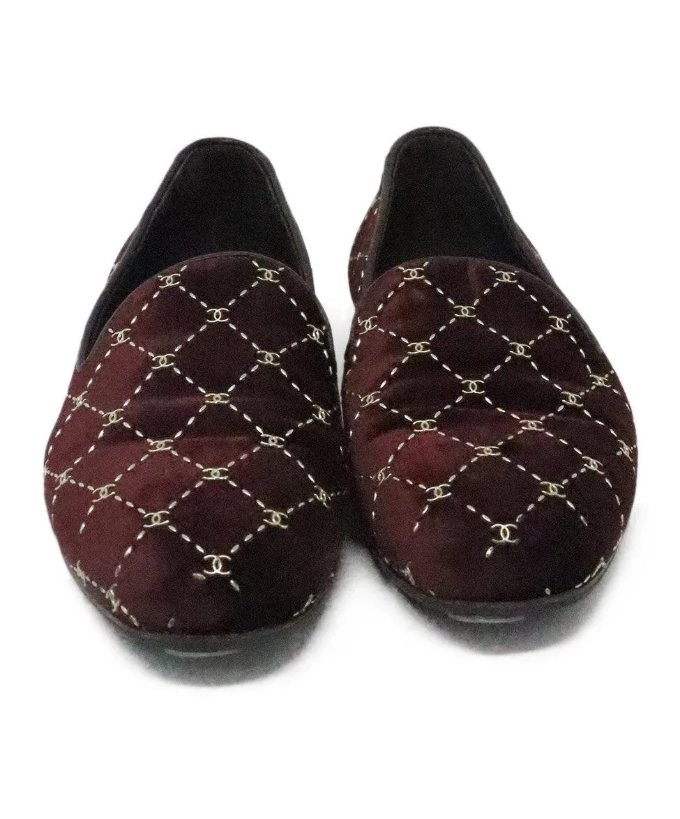Chanel Burgundy Velvet Flats w/ Logo Trim sz 6.5