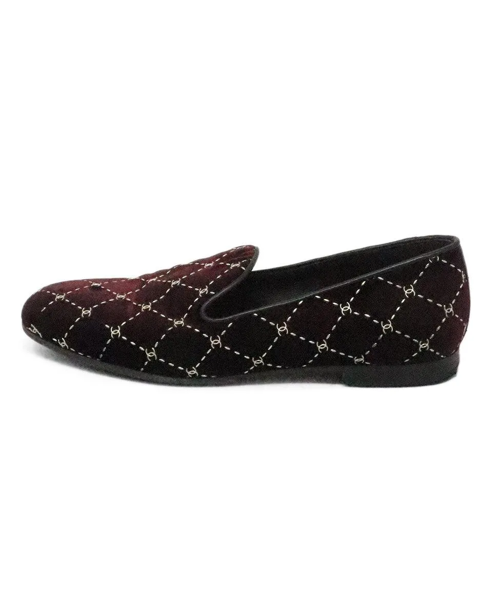 Chanel Burgundy Velvet Flats w/ Logo Trim sz 6.5