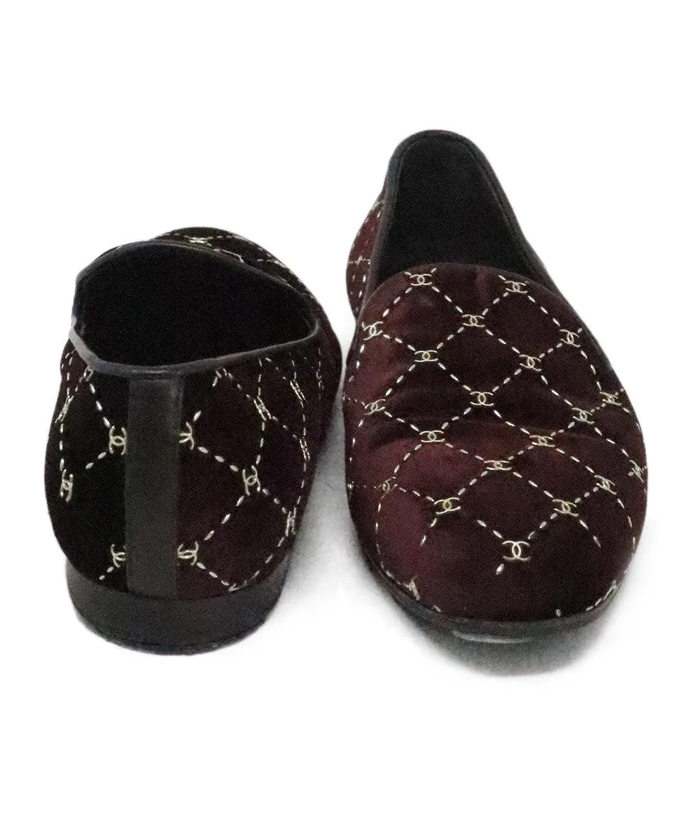 Chanel Burgundy Velvet Flats w/ Logo Trim sz 6.5