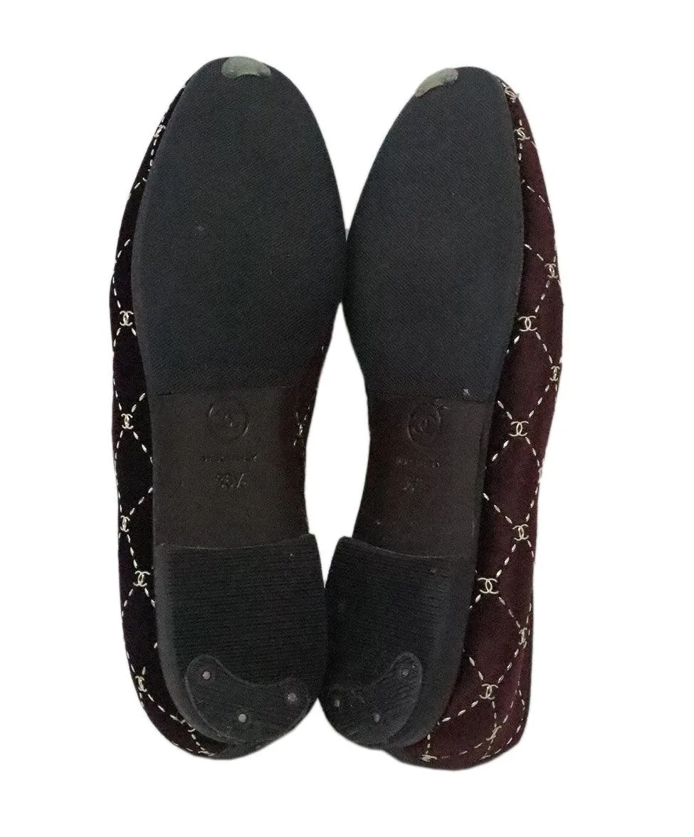 Chanel Burgundy Velvet Flats w/ Logo Trim sz 6.5
