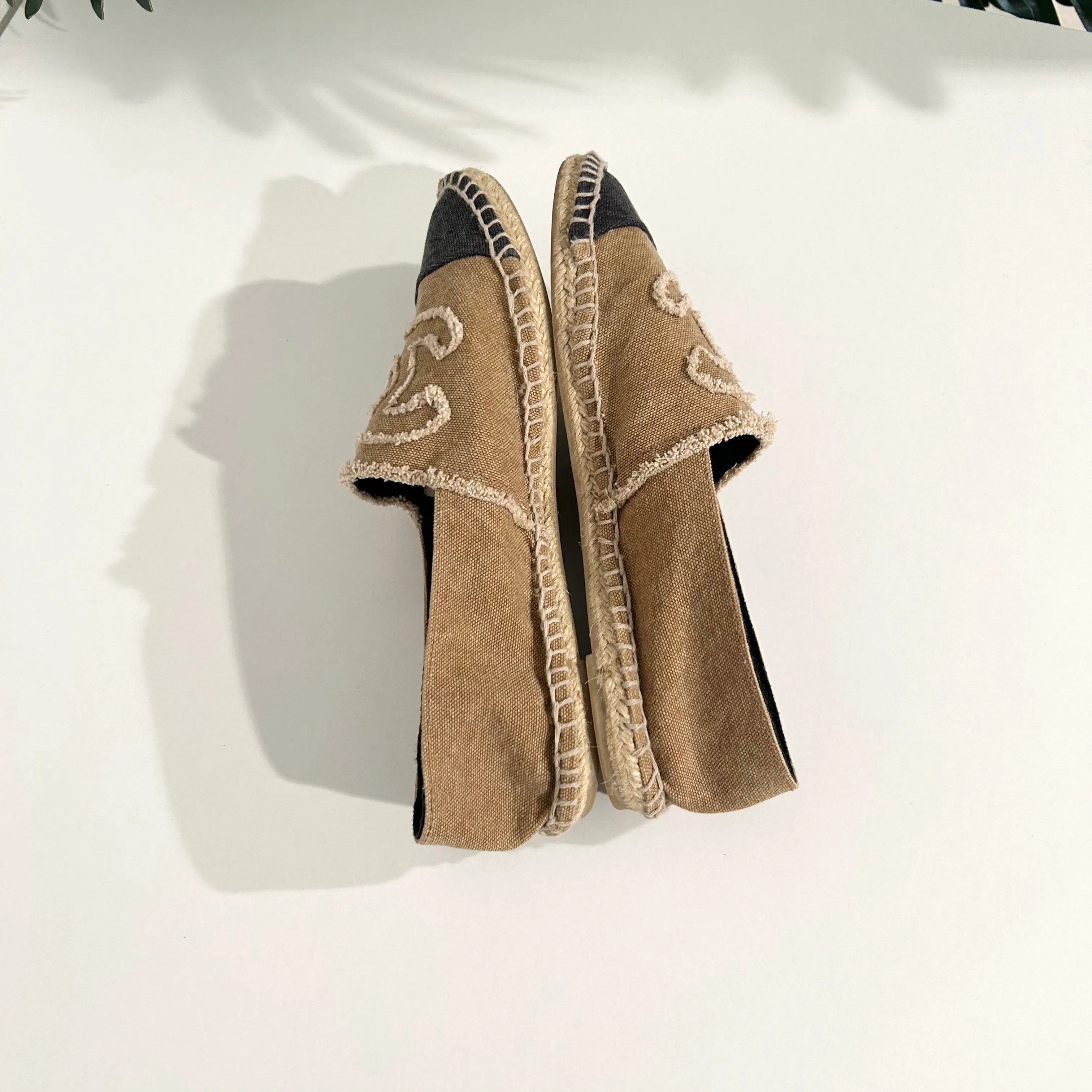 Chanel Tan & Black Canvas Espadrilles