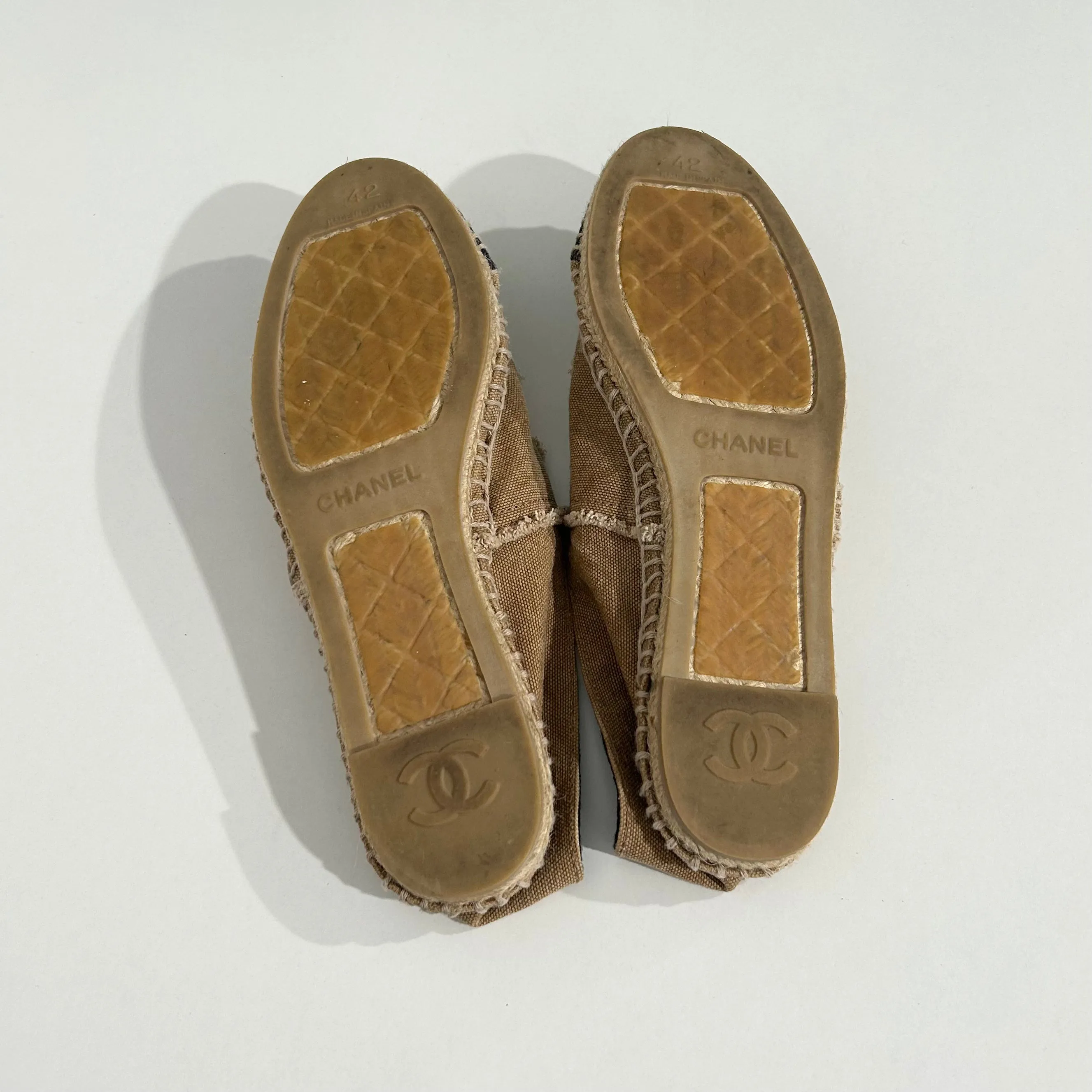 Chanel Tan & Black Canvas Espadrilles