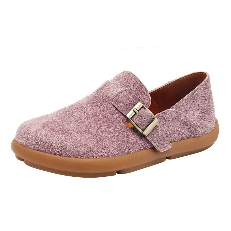 Comfortable Suede Leather Dwarves Loafers with Adjustable Buckle in Wine Red/Apricot/Pink Purple/Orange/Grey