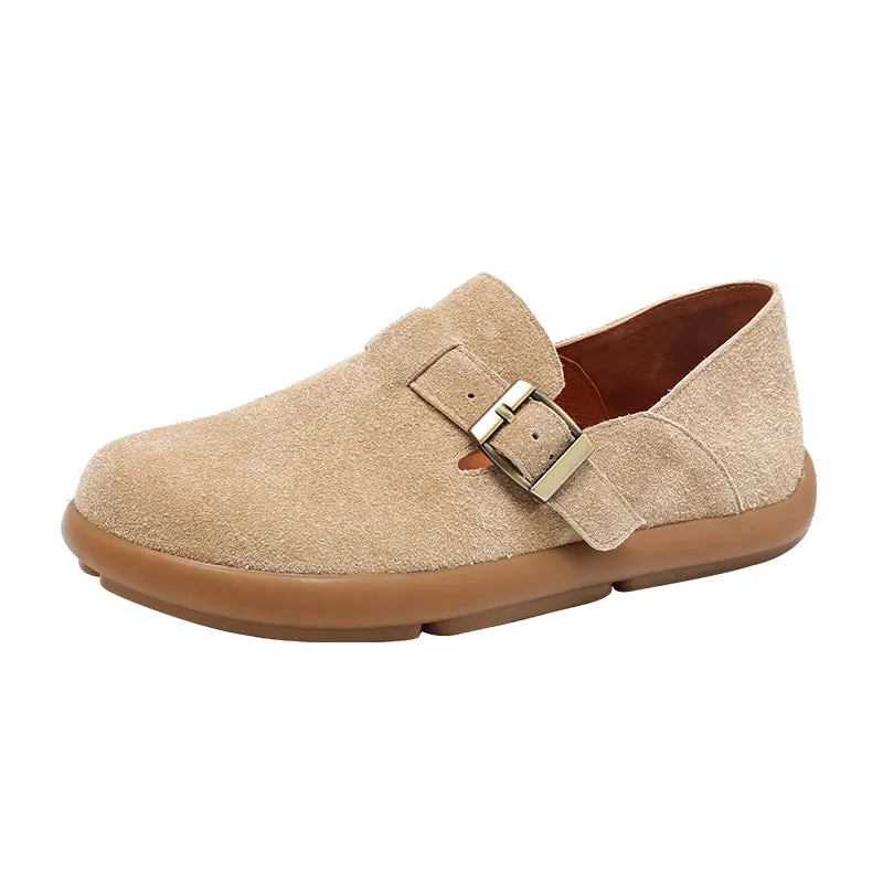 Comfortable Suede Leather Dwarves Loafers with Adjustable Buckle in Wine Red/Apricot/Pink Purple/Orange/Grey