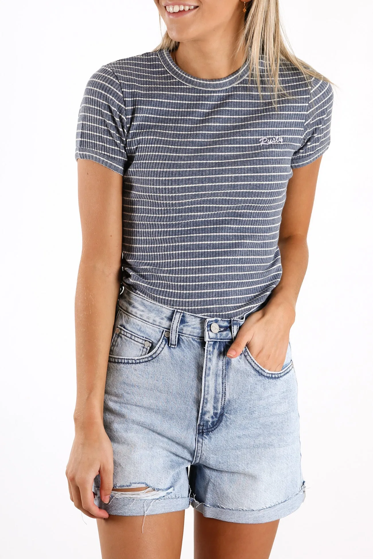 Cutie Ringer Tee Blue Fog