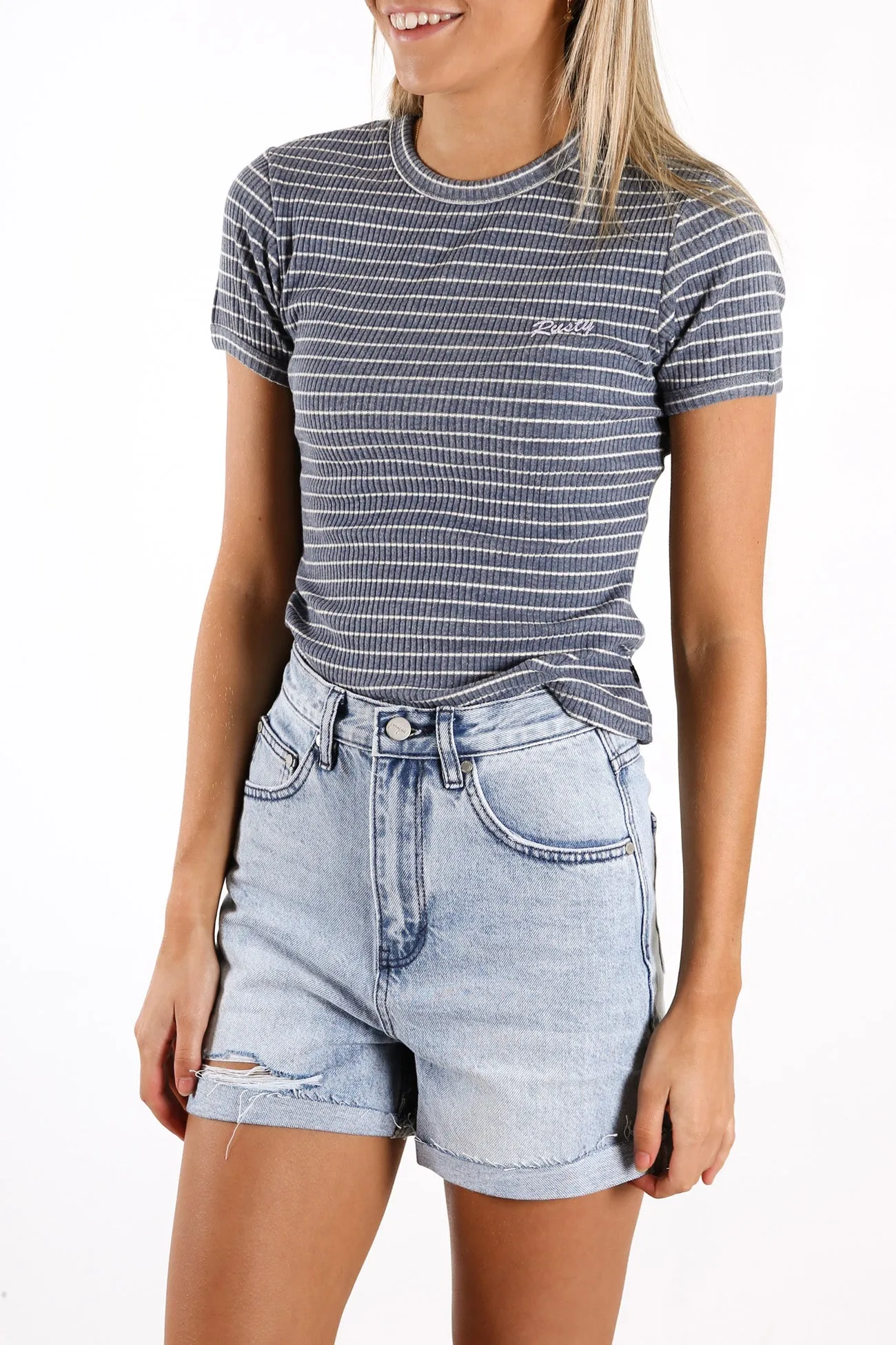 Cutie Ringer Tee Blue Fog