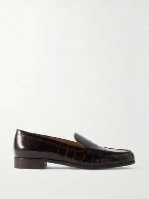 Danielle glossed croc-effect leather loafers