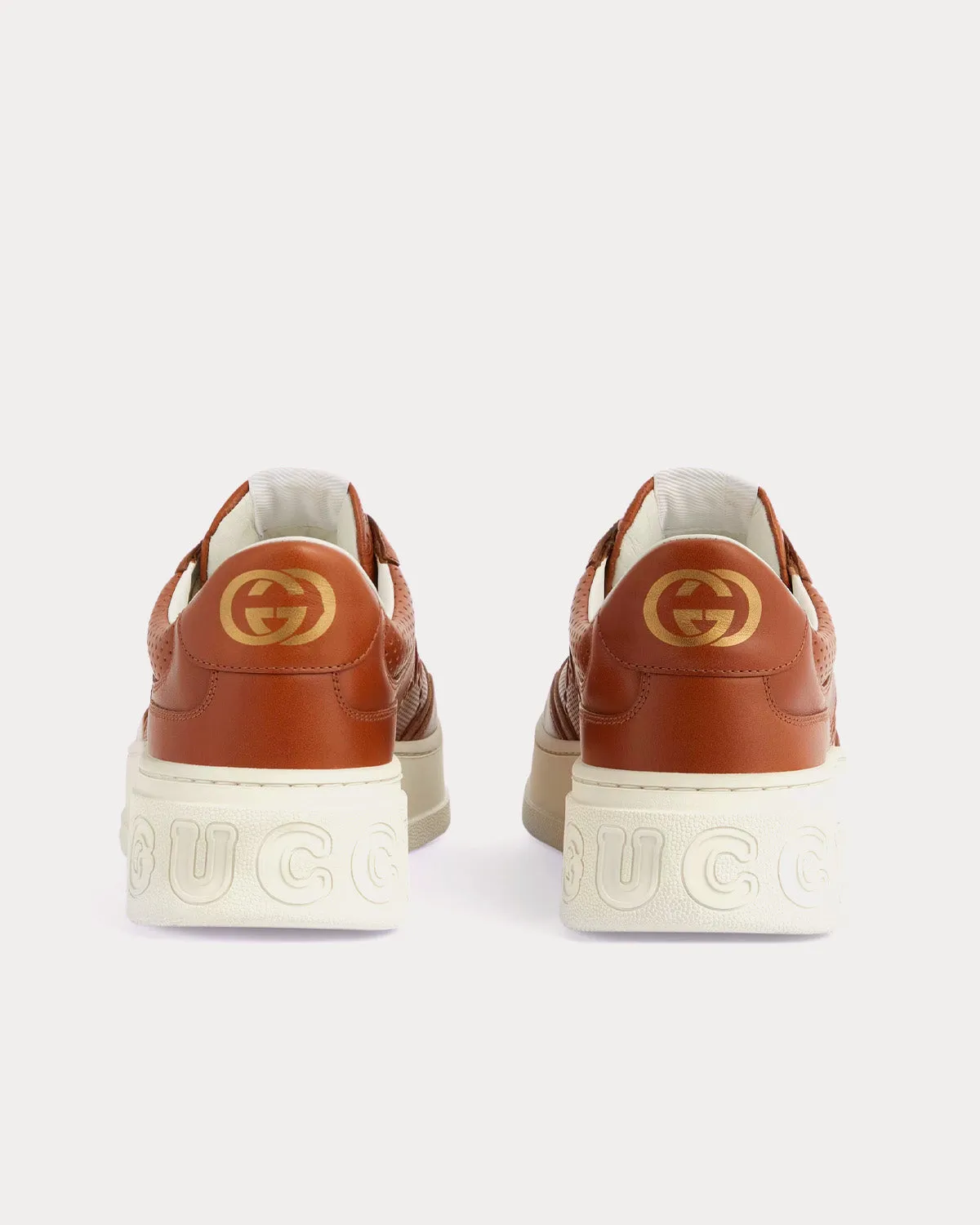 GG Leather Perforated Brown Low Top Sneakers