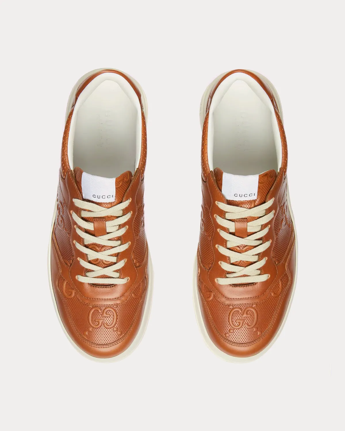 GG Leather Perforated Brown Low Top Sneakers