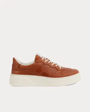 GG Leather Perforated Brown Low Top Sneakers