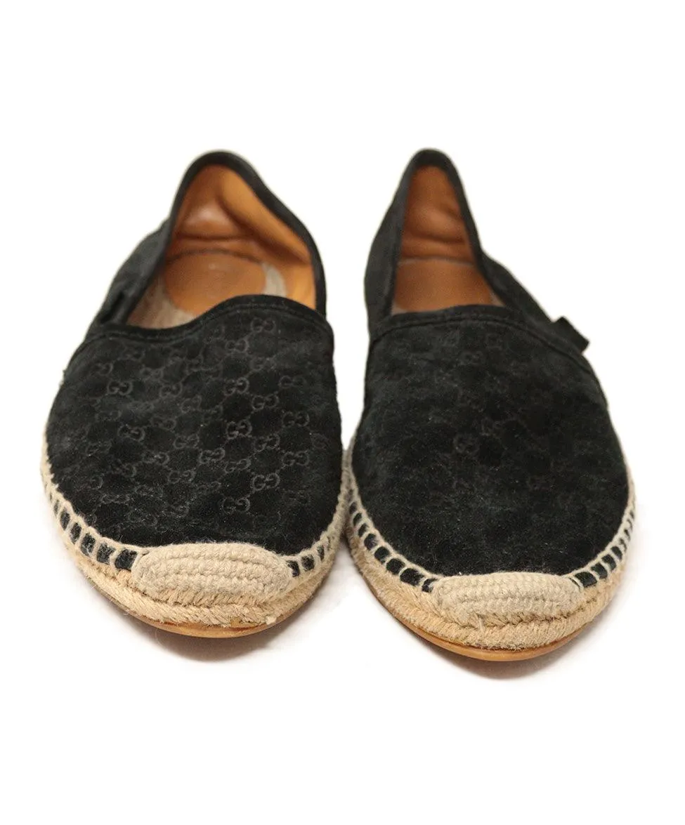 Gucci Black Monogram Suede Espadrilles sz 8.5