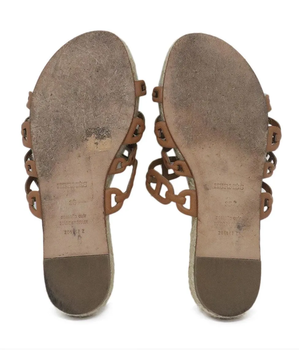 Hermes Tan Leather Espadrille Sandals sz 5