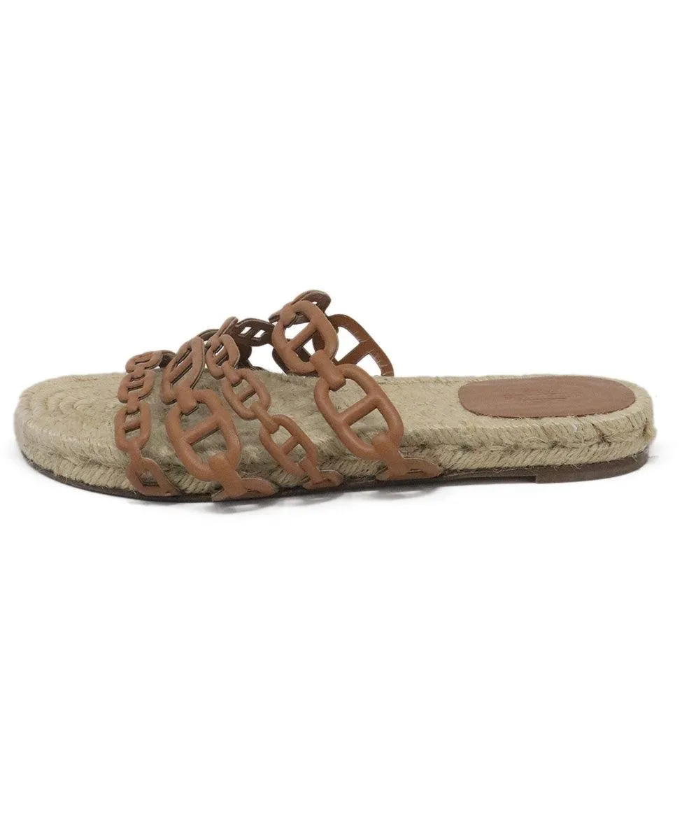 Hermes Tan Leather Espadrille Sandals sz 5