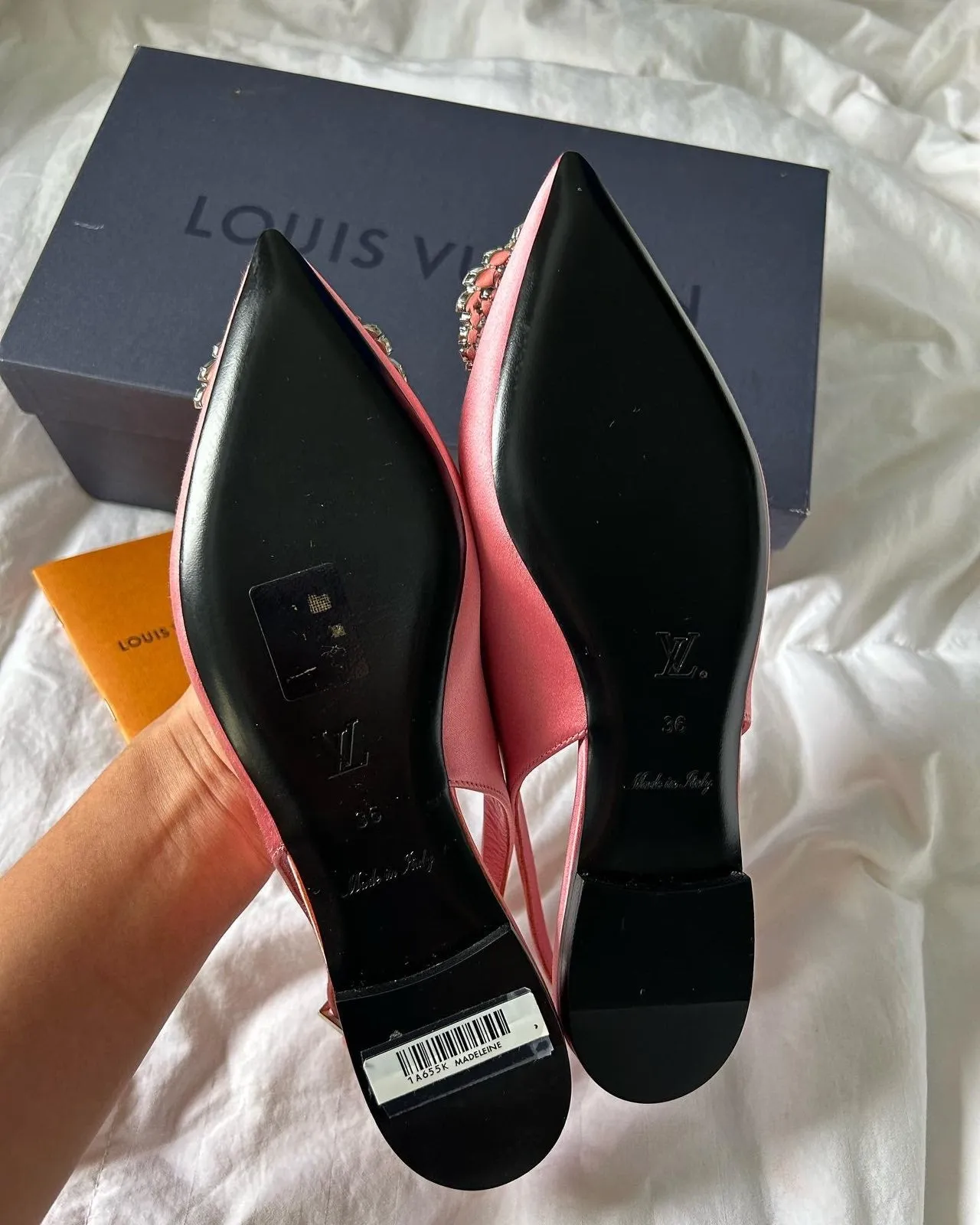 <b>LOUIS VUITTON </b> <br>Satin Madeleine Flats 36