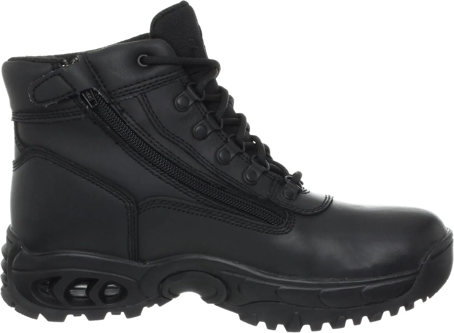 Mens Tactical Waterproof Work Boots Air-Tac Mid 6 with Zipper - Oil & Slip Resistant Black Leather Boots