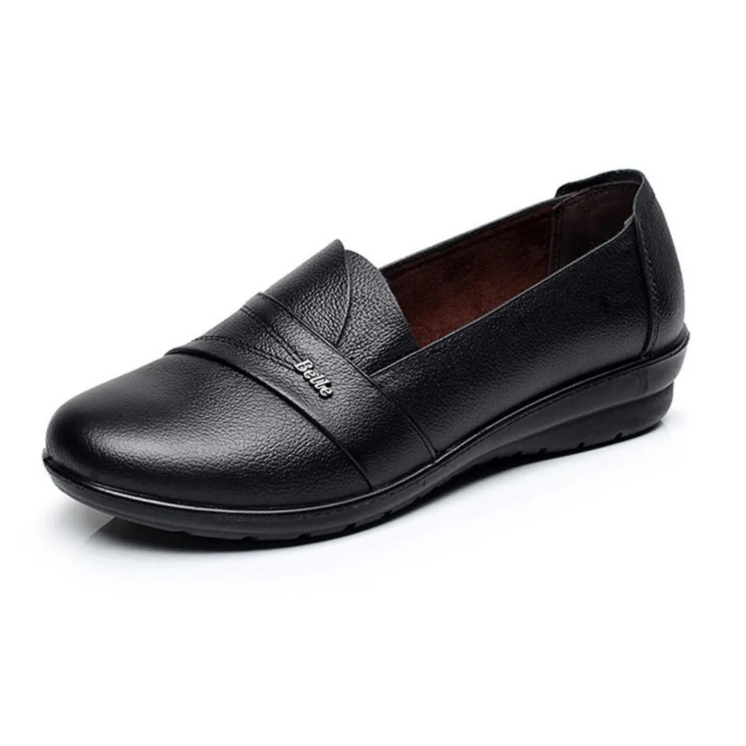 Nina Women's Black Leather Loafer Shoes