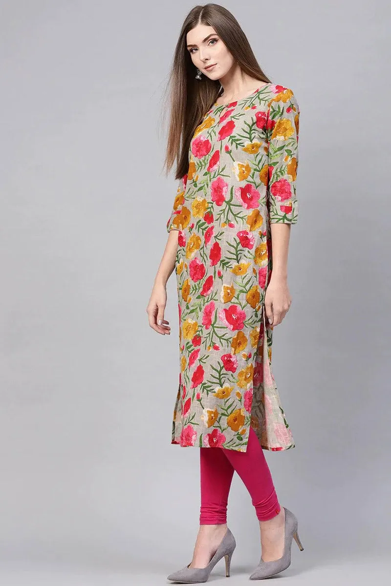 Printed Grey Rayon Blend Fabric Kurti