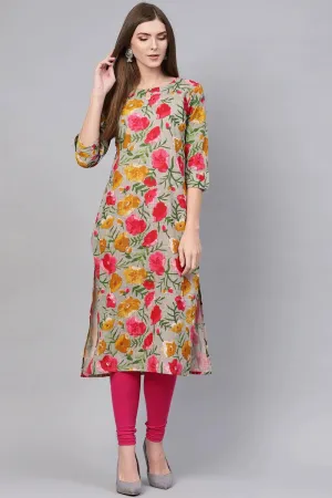 Printed Grey Rayon Blend Fabric Kurti