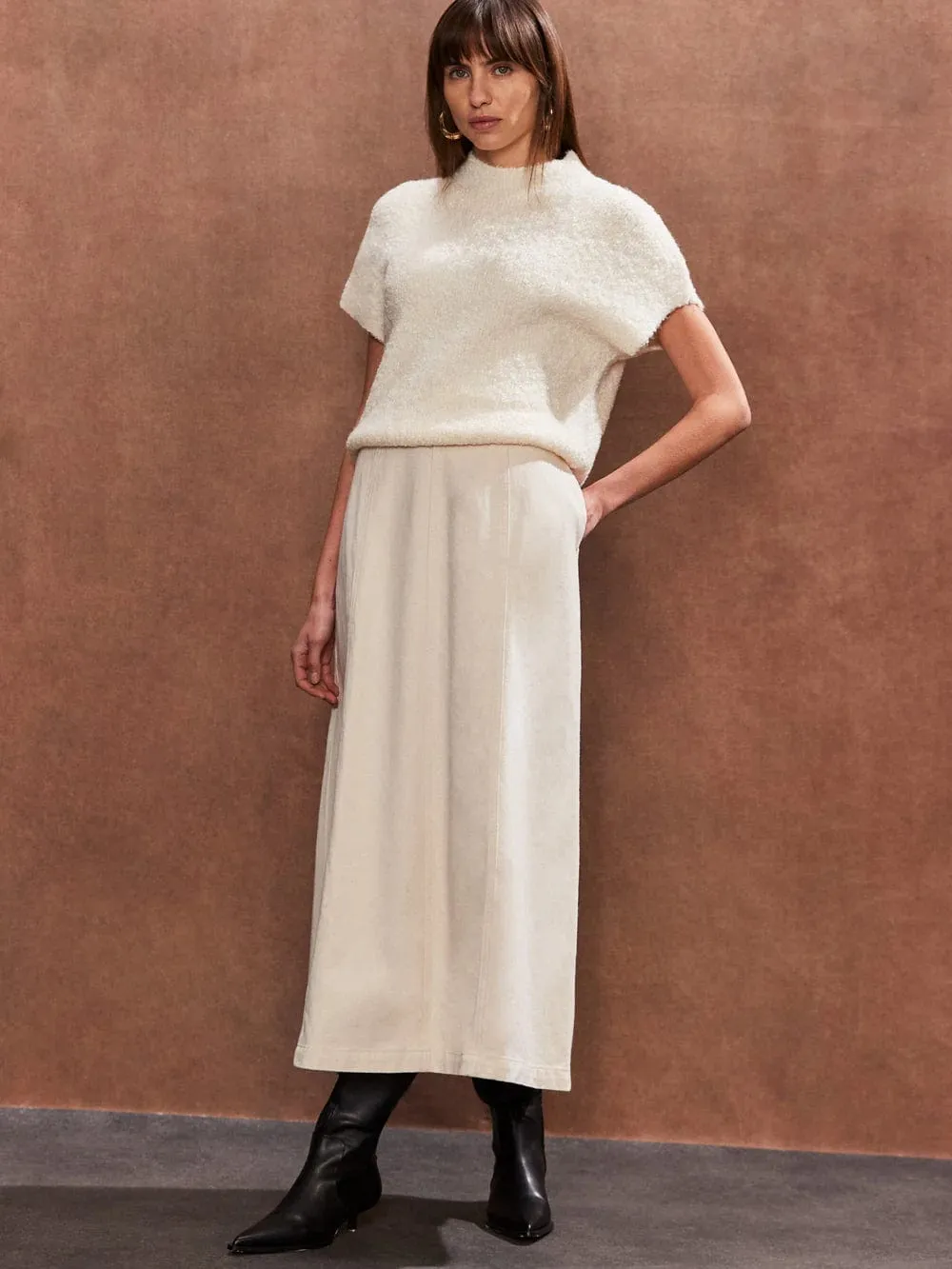 Ro&Zo Fluffy Short-Sleeved Knit in Cream