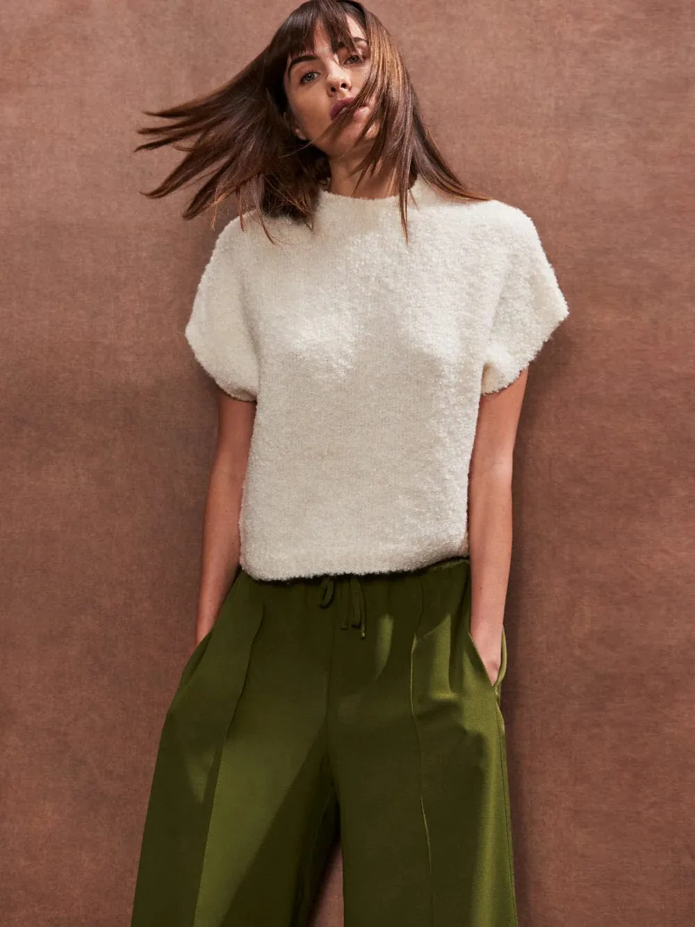 Ro&Zo Fluffy Short-Sleeved Knit in Cream