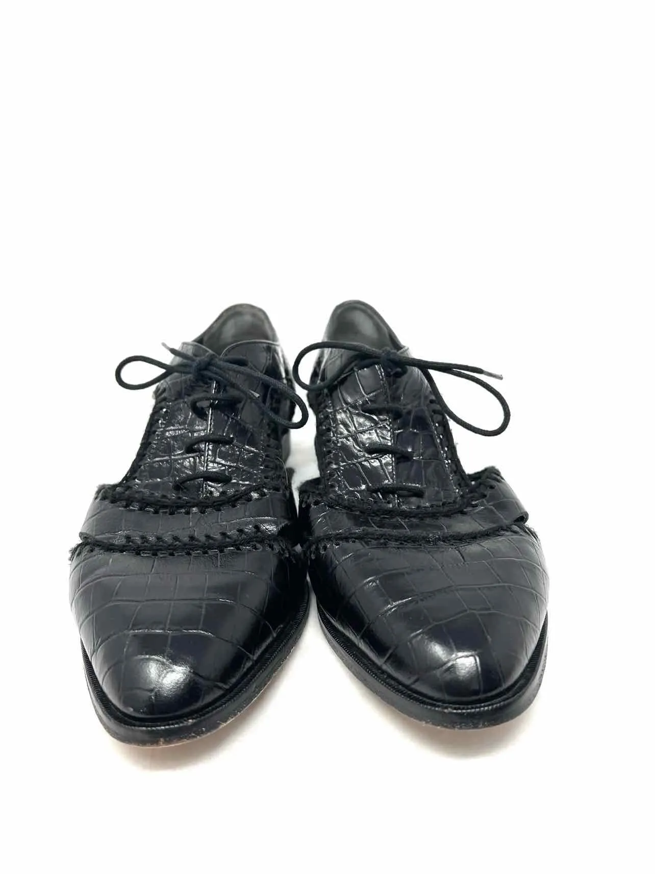 Robert Clergerie Size 8 Black Embossed Leather Shoes Oxfords