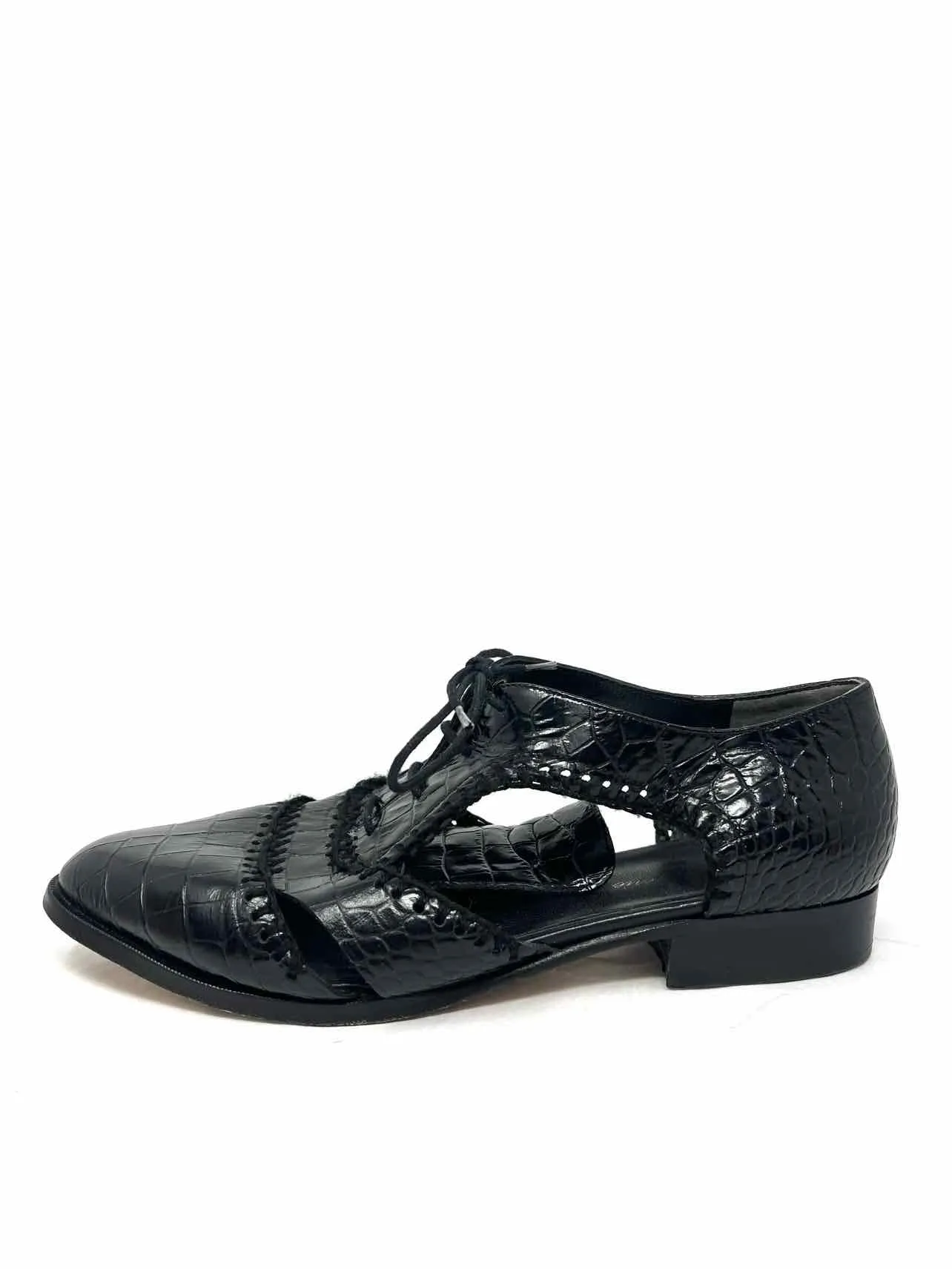 Robert Clergerie Size 8 Black Embossed Leather Shoes Oxfords