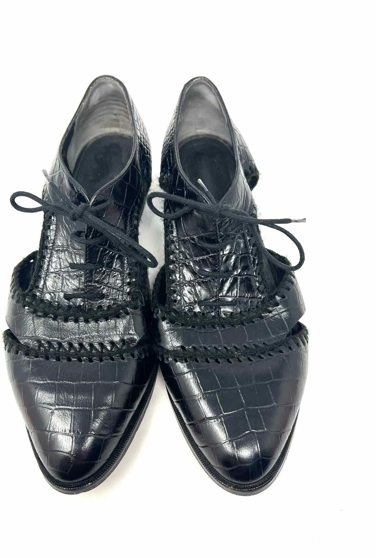 Robert Clergerie Size 8 Black Embossed Leather Shoes Oxfords