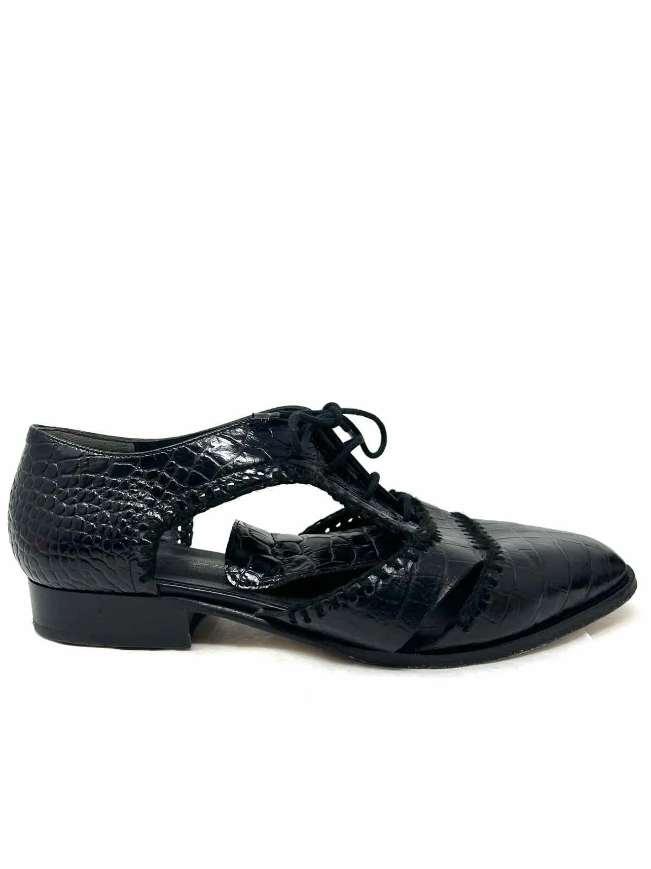 Robert Clergerie Size 8 Black Embossed Leather Shoes Oxfords