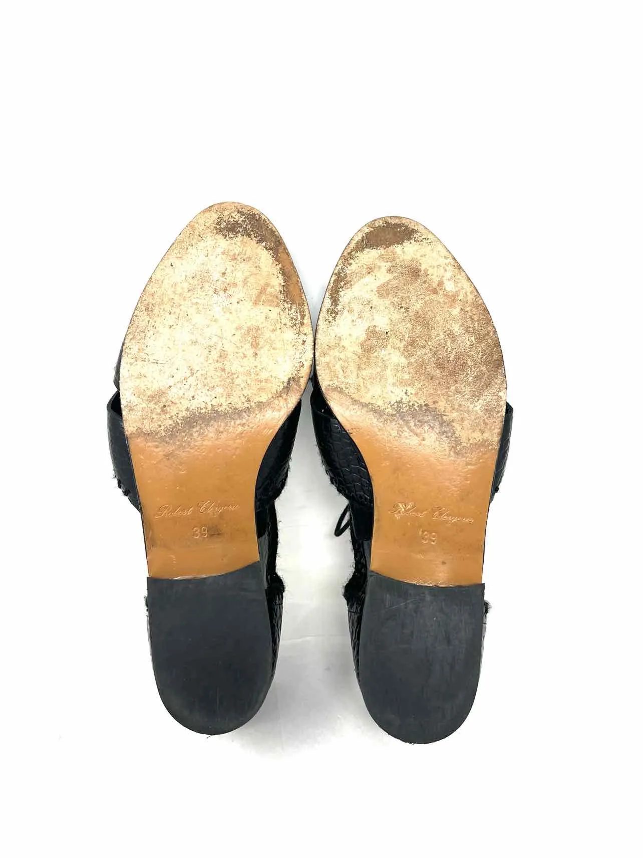Robert Clergerie Size 8 Black Embossed Leather Shoes Oxfords