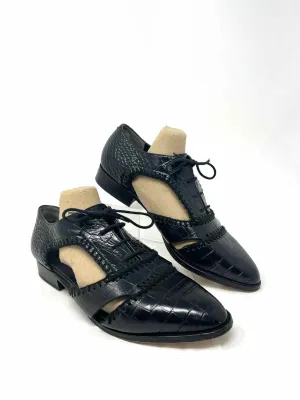 Robert Clergerie Size 8 Black Embossed Leather Shoes Oxfords