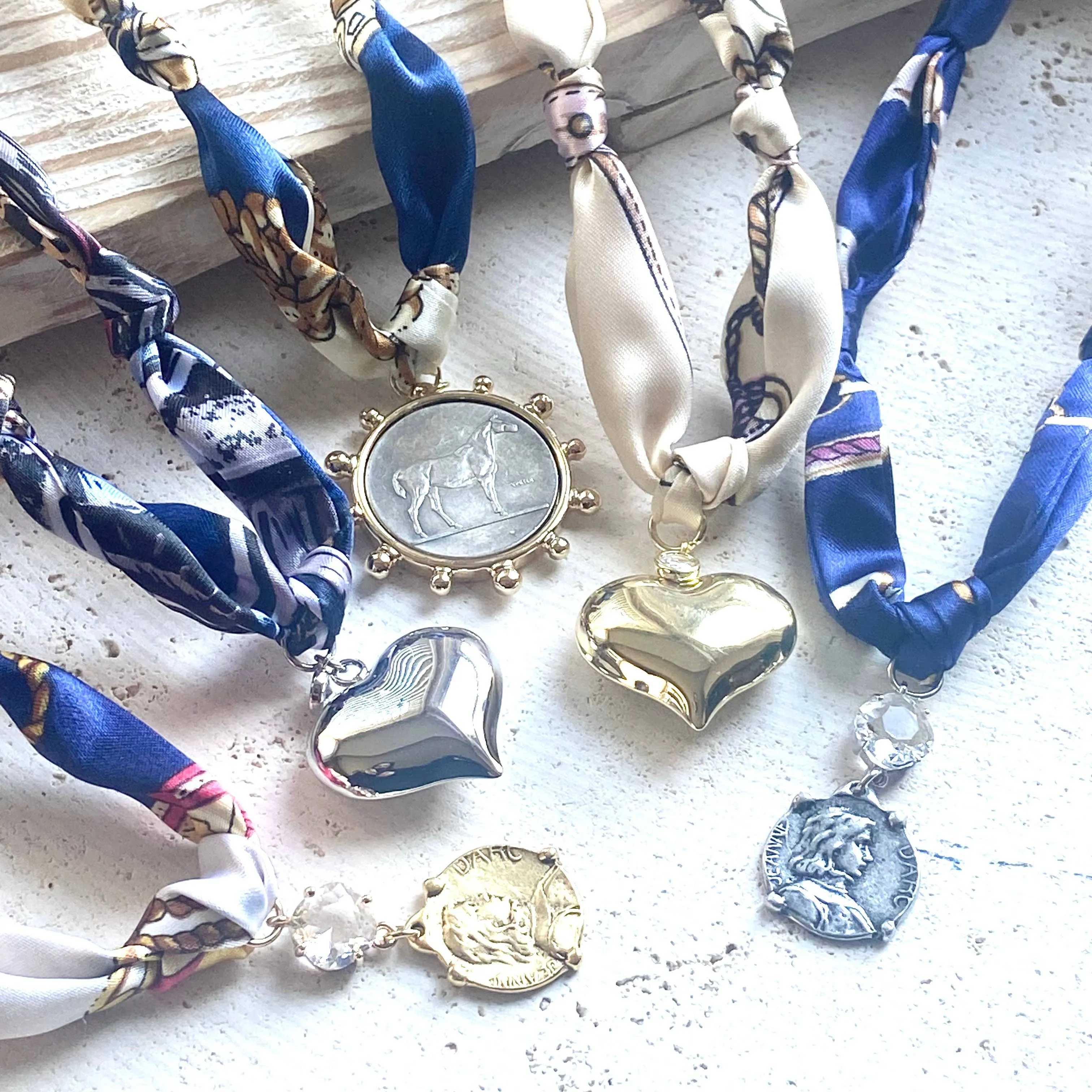 Scarf Necklace with Charm Pendants