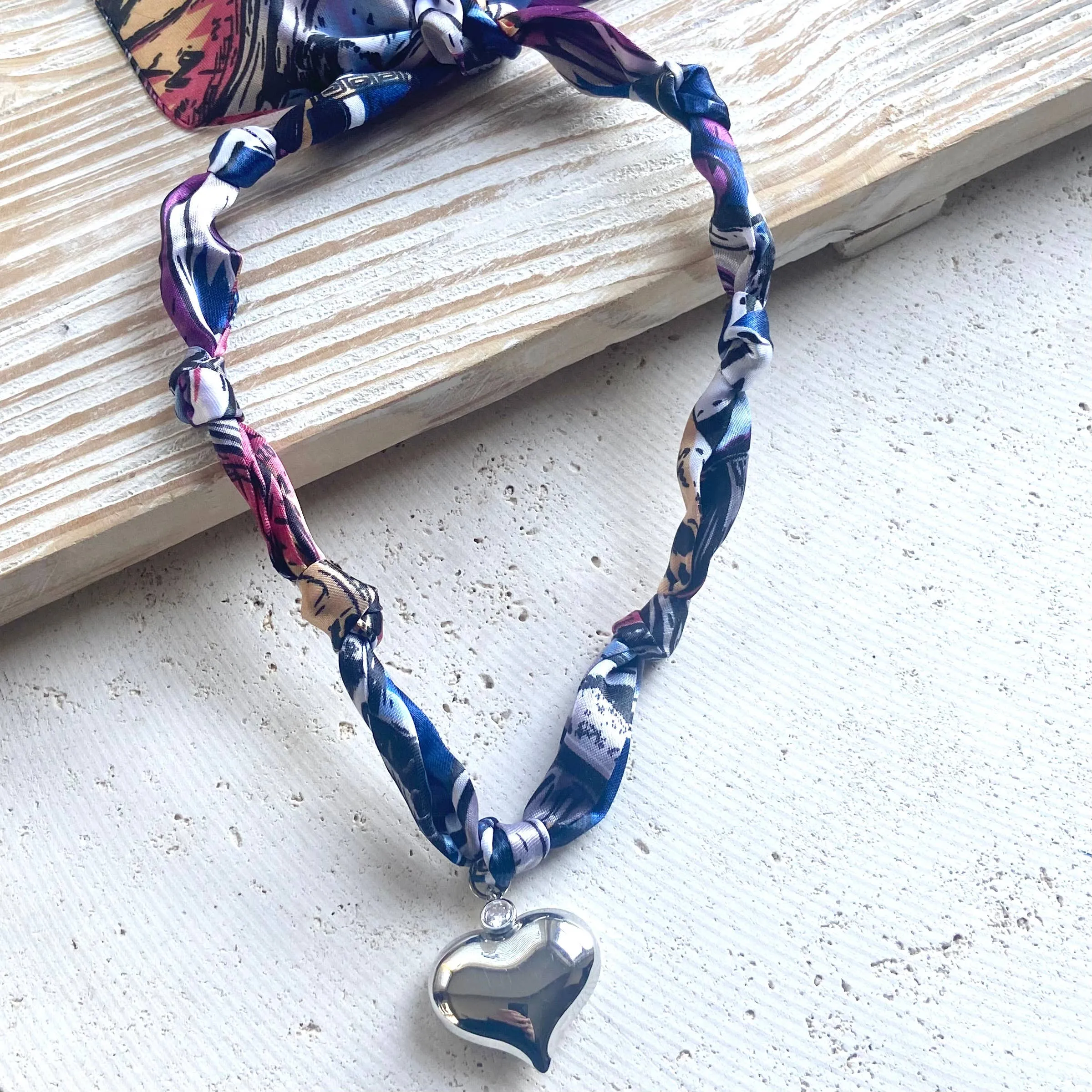 Scarf Necklace with Charm Pendants